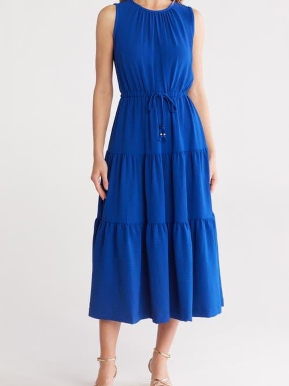 Calvin Klein Sleeveless Tiered Midi Dress in Cobalt